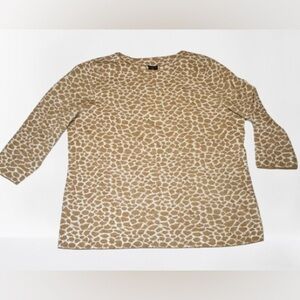 TALBOTS Marino Wool Women's 3/4 Sleeve Sweater  Size 2X  Giraffe Print
